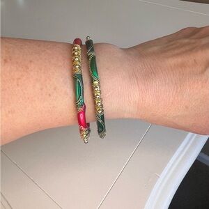 Gold toned enamel bangles - gold, emerald, fuchsia